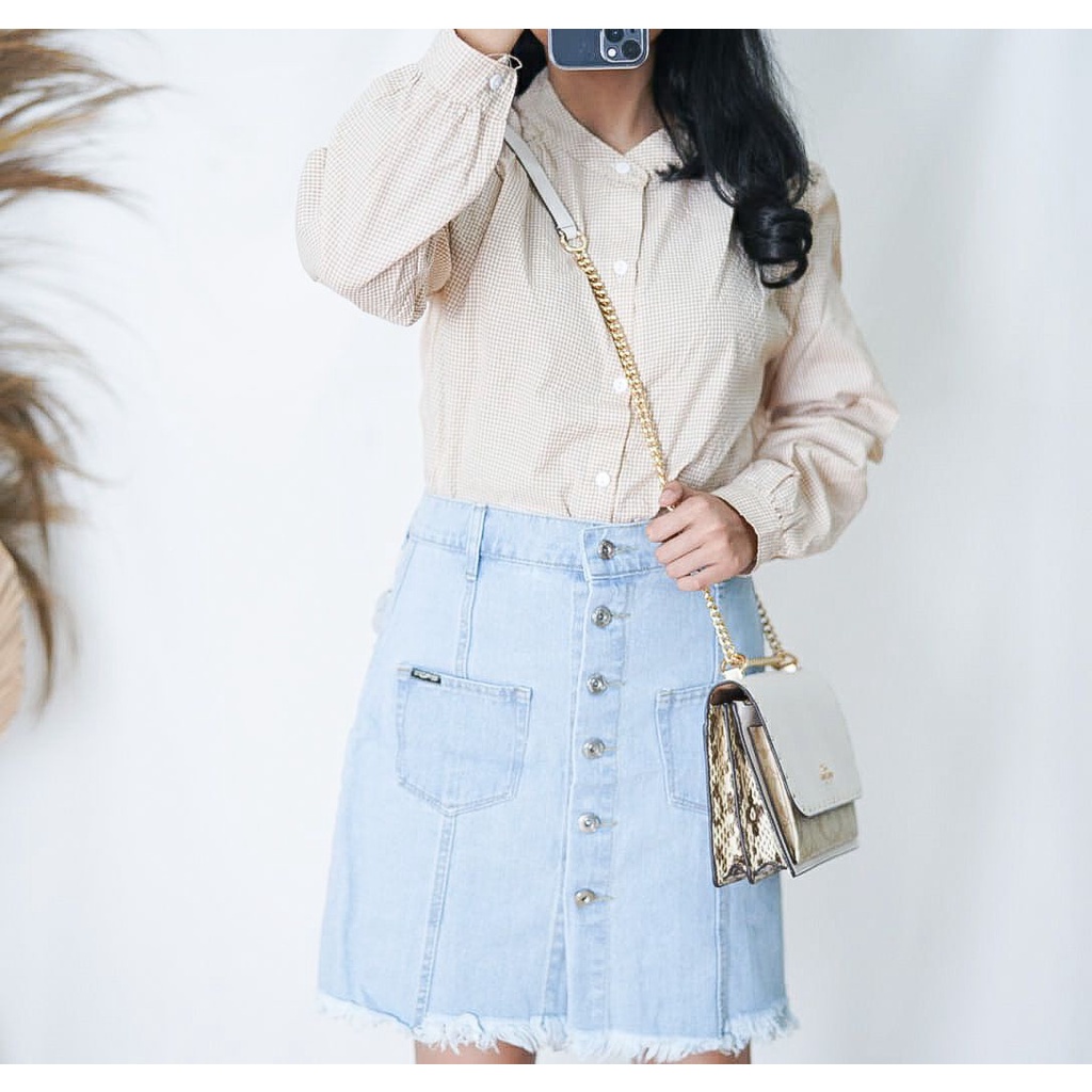 BEFAST - ZFS OOTD Rok Jeans NATASYA / MADELAINE BUTTON FRINGE SKIRT / Rok Jeans Kekinian / Fashion Wanita Remaja Ala Korean Style / Rok Denim Keluaran Terbaru 2022 / Trendy / Rok Midi Ada Kantong