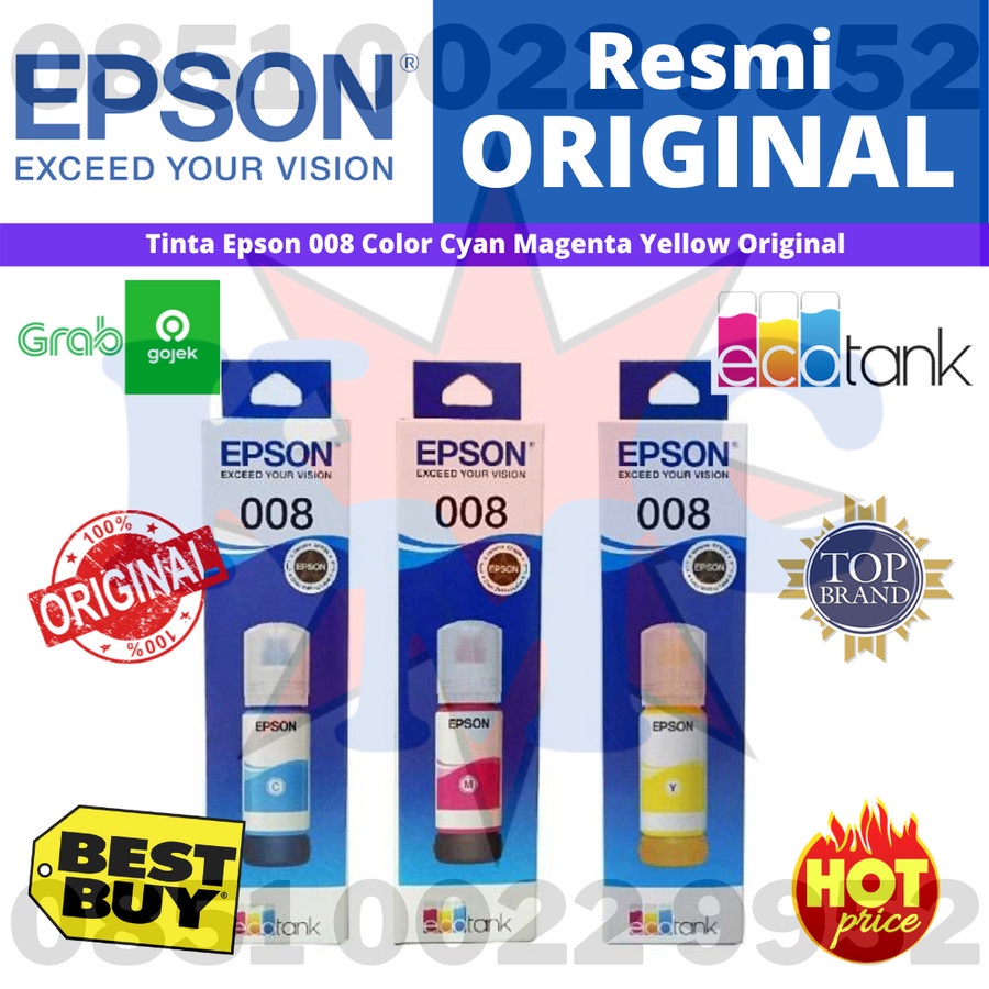 TINTA EPSON 008 COLOR CYAN MAGENTA YELLOW ORIGINAL