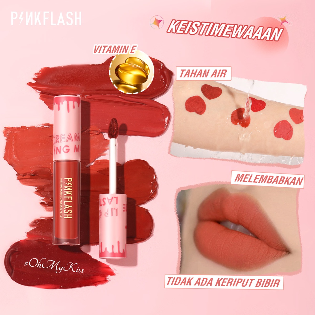 Pinkflash Velvet Matte Liquid Lipstick Lembut Tahan Lama Dengan Pelembab Shimmer Lip Gloss