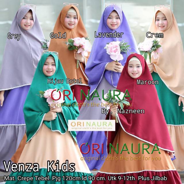 BK  VENZA KIDS SYARI polos setelan gamis +jilbab anak perempuan by ori naura