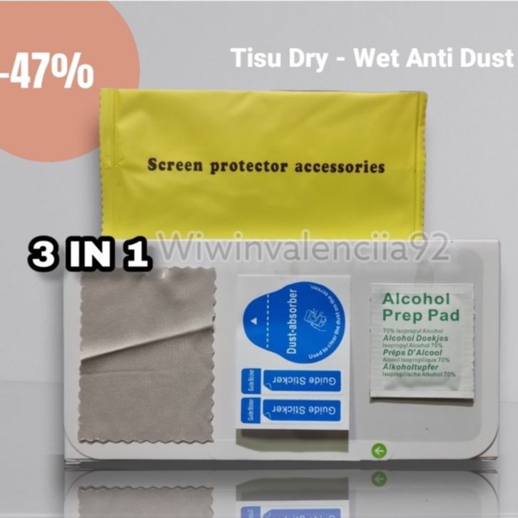 Disc 47%) Tissue Microfiber Alkohol 1 Set (3 IN 1) Tisu Antigores/Tambahan Tisu Tempred Glass/Spon-Sponge/Lap Anti Gores/Halus-Lembut Antidust-Dust Debu-Pembersih Layar-Bersih Kotoran Pem/Bersihin Kaca LCD/Polishing Cloth/Kain Bludru+Wipes+Alcohol DRY&amp;WET