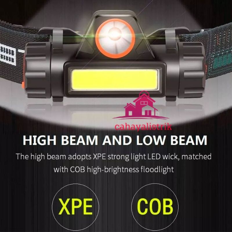 Senter Kepala LED Cas XPE Super Terang Murah Headlamp COB Senter Wajib Punya