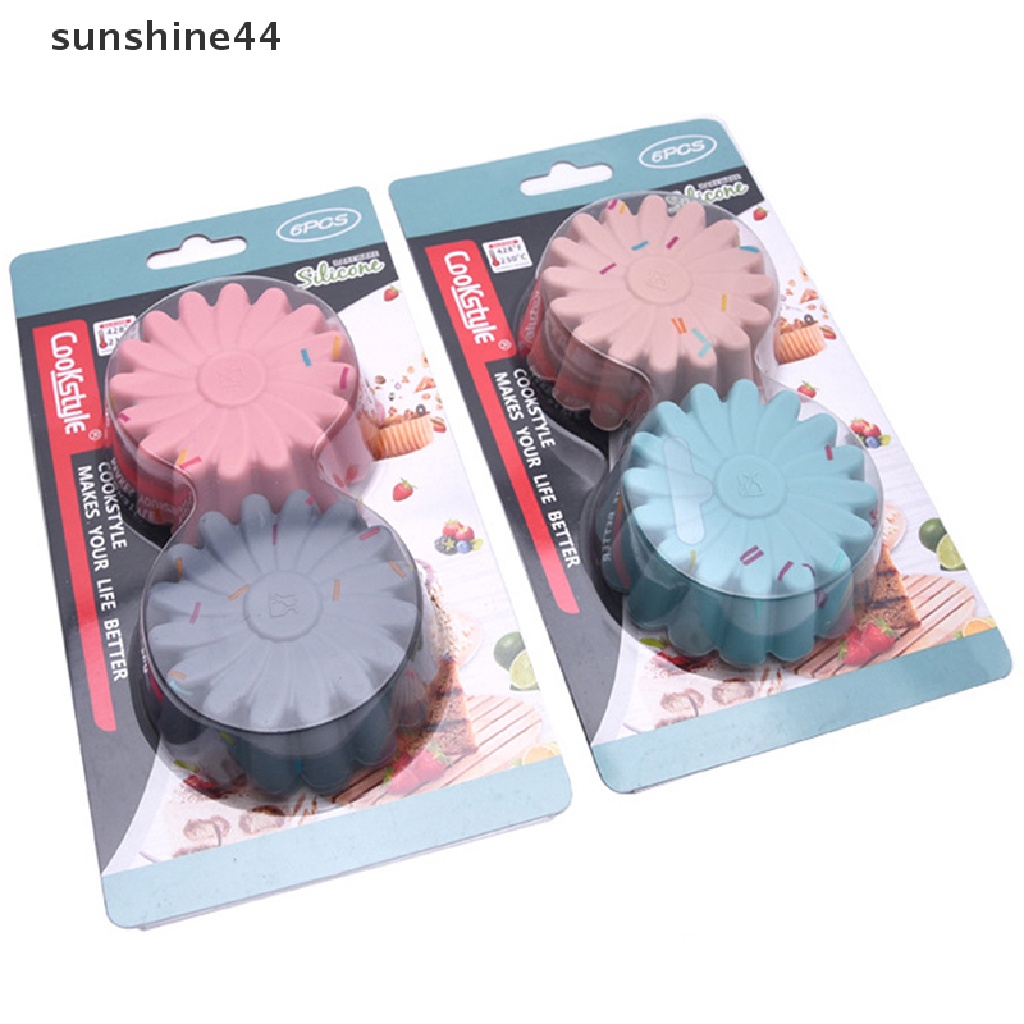 Sunshine 6Pcs Cetakan Cupcake / Muffin Bahan Silikon Food Grade Dapat Dipakai Ulang