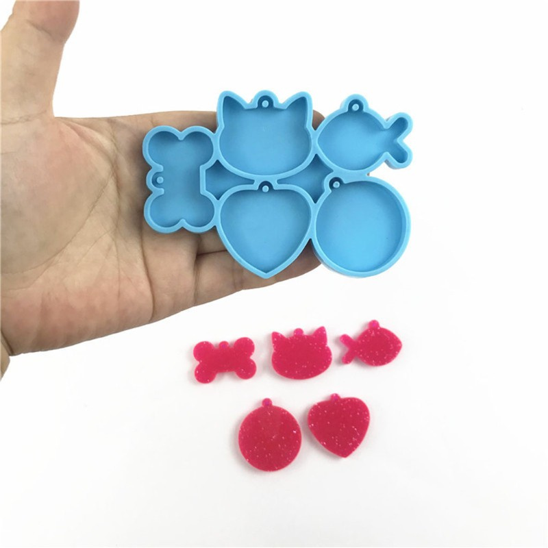 Glitter Keychain Epoxy Resin Mold Pet Dogs Tag Silicone Mould DIY Crafts Jewelry Earrings Pendant Decorations Casting Tool