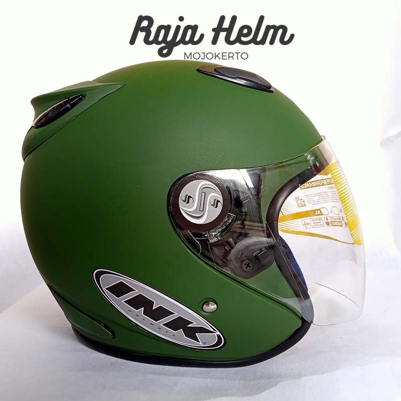 Helm INK KW Model Centro Warna Hijau Army Free Stiker + Packing Kardus Helem Motor Double Visor SNI