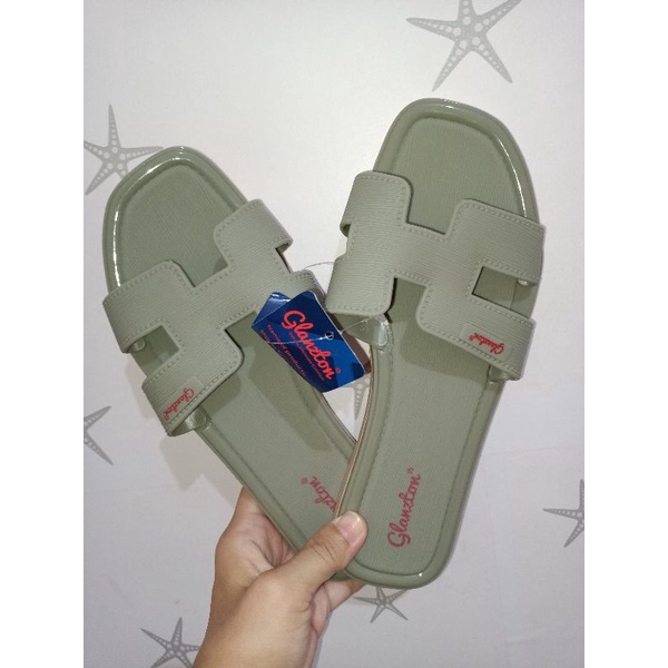 Sandal Jelly selop wanita GLANZTON L1838 Flat-Hijau
