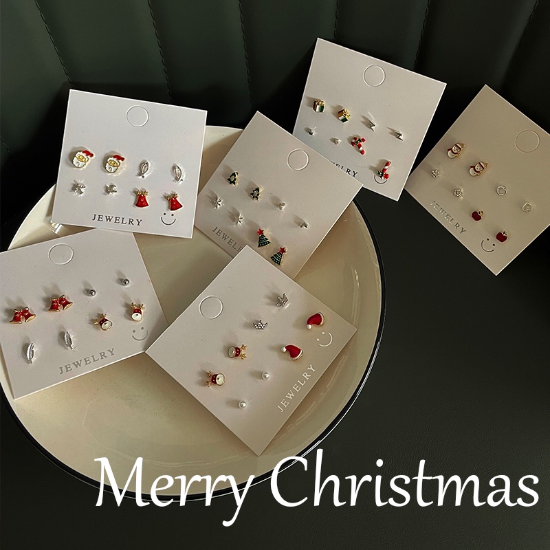 8pcs Anting Tusuk Tema Natal Untuk Wanita