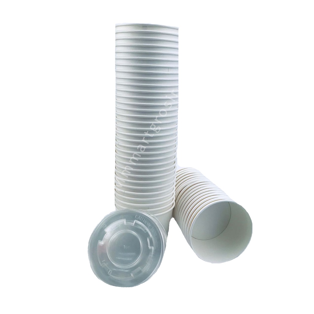 Paper Bowls / Mangkuk kertas + tutup / putih Polos 500ml/ Isi 50 pcs