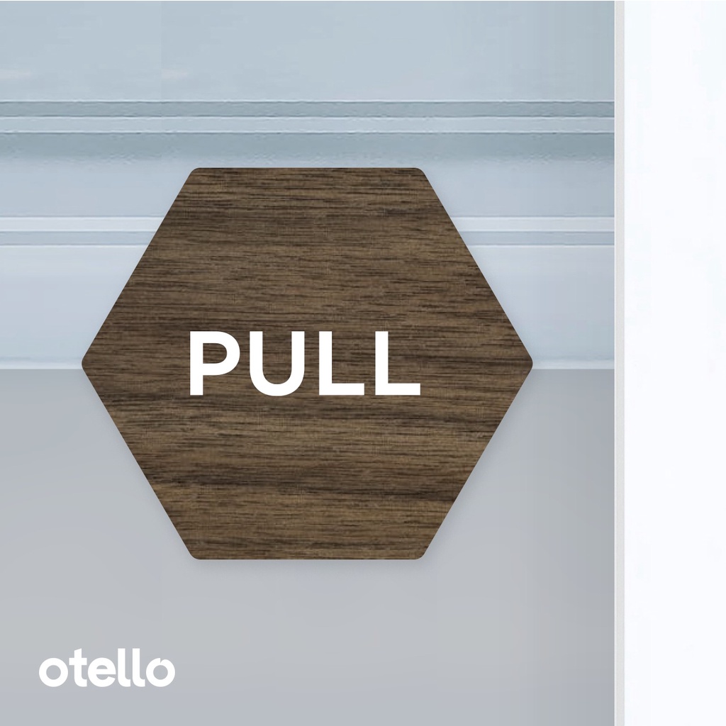 Push Pull Sign Acrylic Modern Hexagon Minimalist Signage Board Label Akrilik Kayu Pintu Tempel Sticker Pintu Kafe Restoran Kantor Gedung