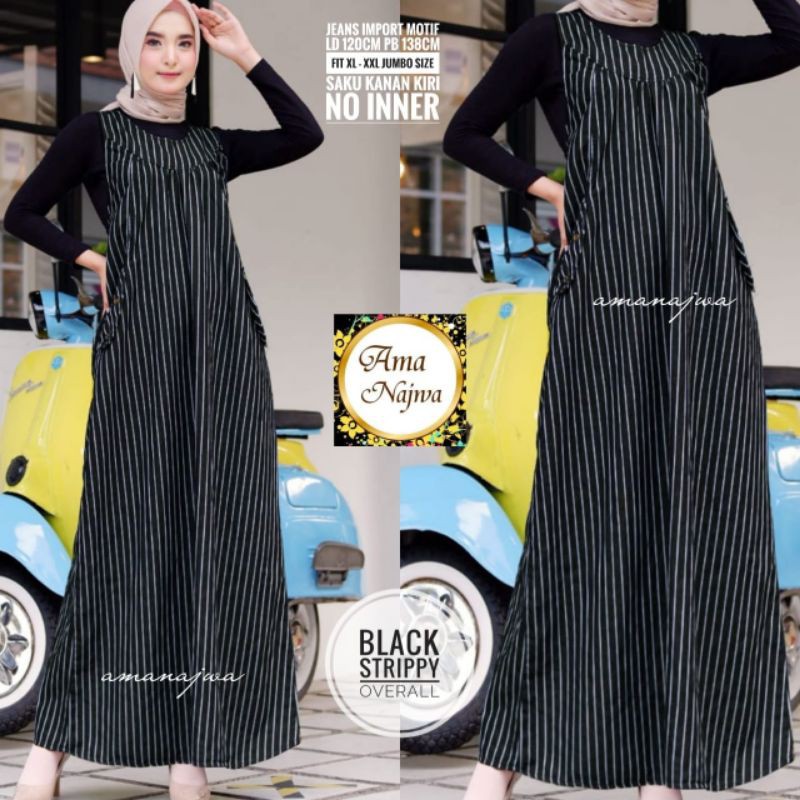 BLACK STRIPPY OVERALL BY AMA NAJWA