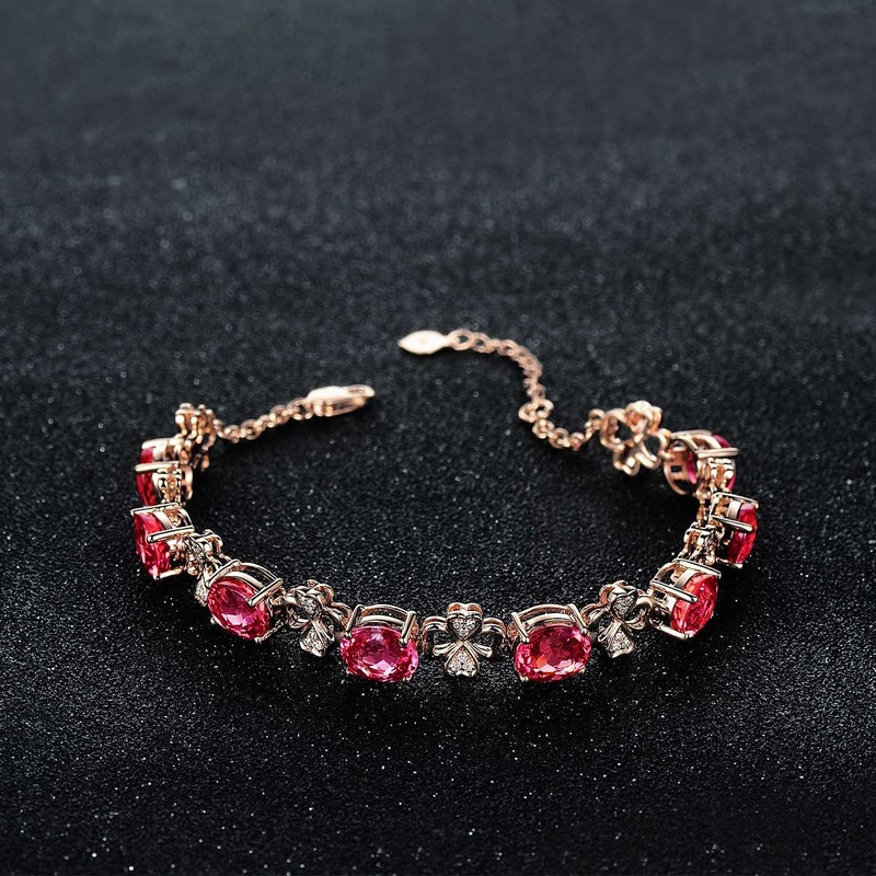 [Ready Stock]Fashion Luxury 18K Rose Gold Plated Ruby Four-Leaf Clover Bracelet