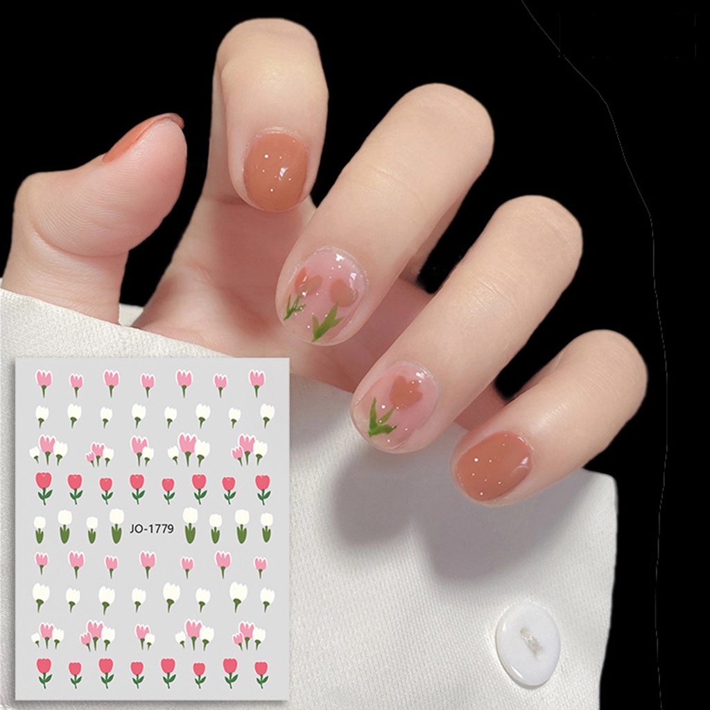 Stiker Kuku Motif Bunga Dengan Perekat Untuk Nail Art