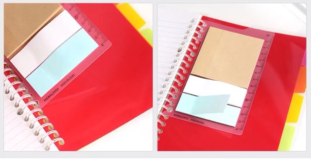 KOKUYO Binder Ring Notebook Sticky Notes, Ruler, Fastener Clear Pocket