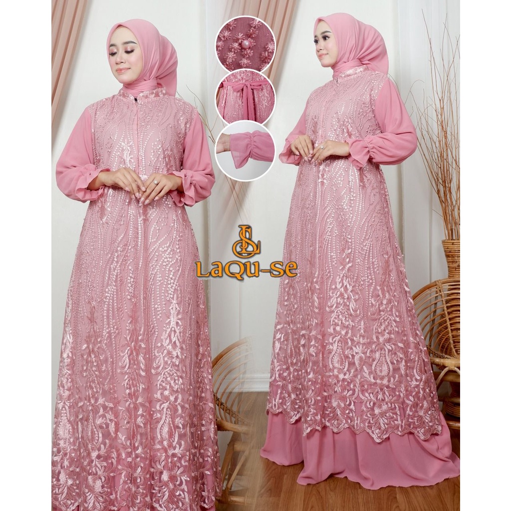 Dress Gamis Kebaya Cantik Modern Mix Ceruty Babydoll Gaun Pesta Kondatangan Wanita Mewah  Gamis Kondangan By Laquse_kebaya2