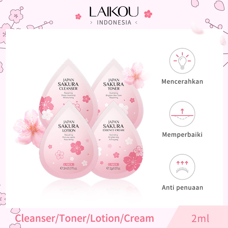 LAIKOU Sakura Krim Esensial Waja Memutihkan Menyamarkan Noda Pelembab Pembersih Wajah 2ml