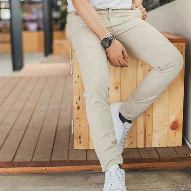 Lesta Langgeng Celana Formal Kerja Pria Slimfit Panjang Bahan Kain Drill Warna Krem Model Terbaru