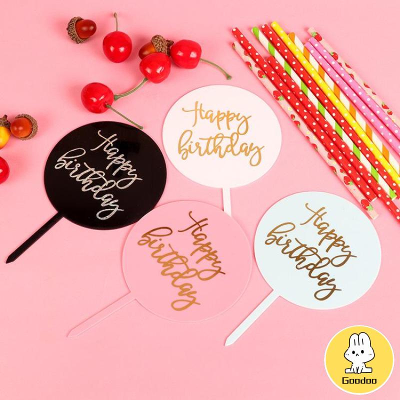 Cake Topper Happy Birthday / Tusukan Hiasan Kue Happy Birthday Acrylic -Doo