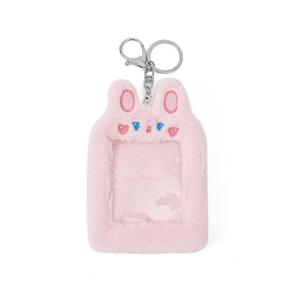 INS Plush Rabbit Photocard Holder dengan Keychain Cute Bear Credit ID Bank Card Bag Idol Photo Protective Case Stationery