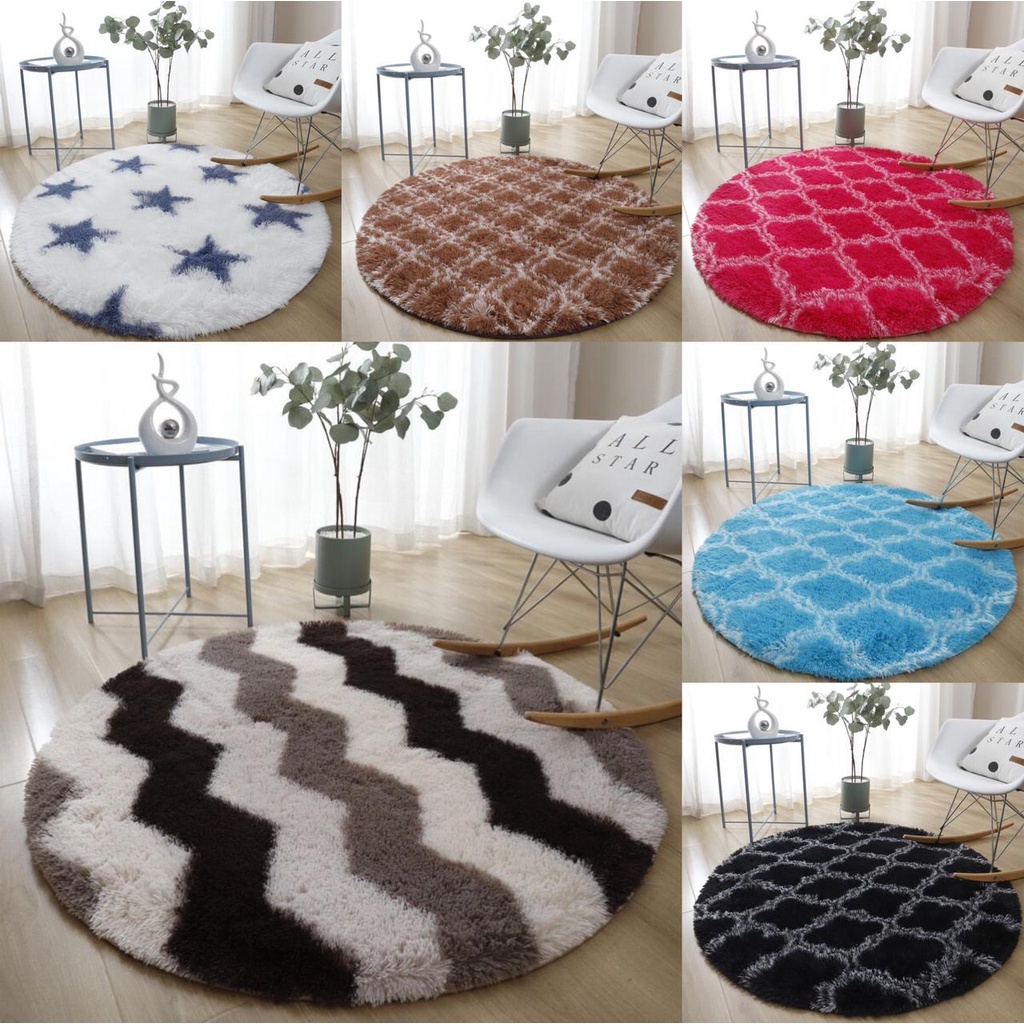 Utama Jakarta Baru - Karpet Bulat Motif &amp; Ombre Diamater 100cm/Karpet Bulu Lantai Bulat