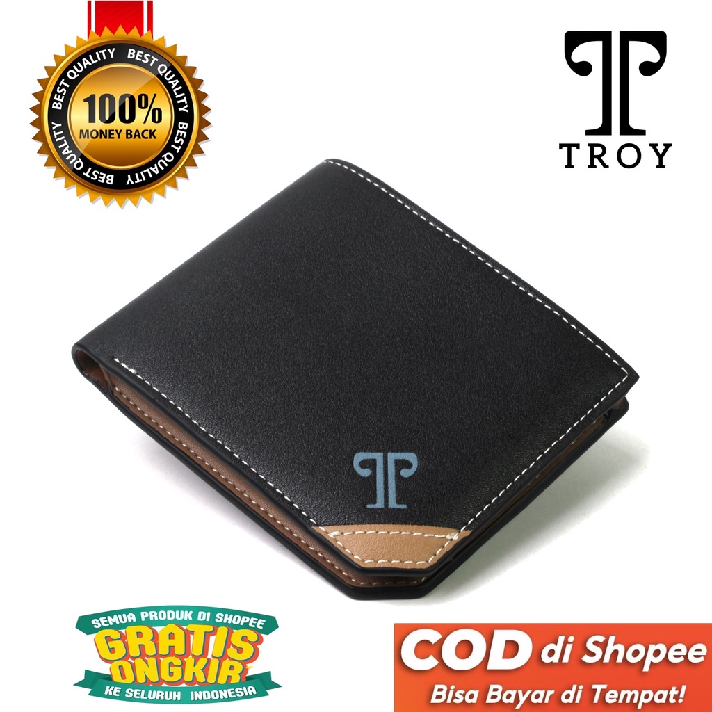 TOKOKOE - Dompet Pria Lipat Kulit Sintetis PU Koin Premium Bisa COD bayar ditempat Troy - Kuro