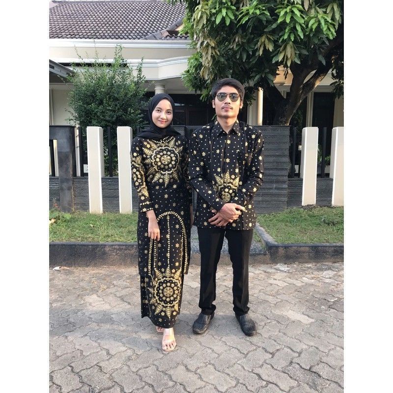 COUPLE SETELAN BATIK SONGKET PALEMBANG MOTIF MATAHARI HITAM