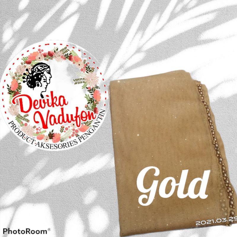 SLAYER veil HIJAB PENGANTIN  kerudung /selayer  tuile gliter mutiara, wisuda, ondangan, pesta-Gold