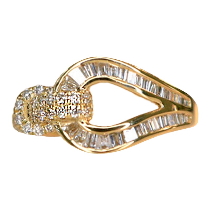 Fancyqube Cincin Emas 18k Desain Geometri Tapal Kuda Hias Kristal Zircon Berkilau Untuk Wanita