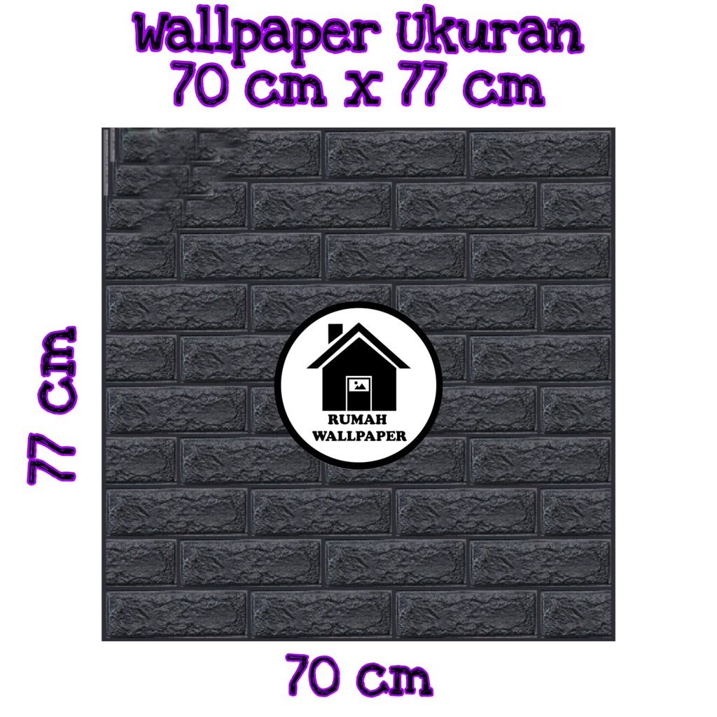 RW Wallpaper Foam Hitam Bata 3D Bata Warna Hitam Premium Wall Paper Sticker Tebal 3MM-70 cm x 77 cm