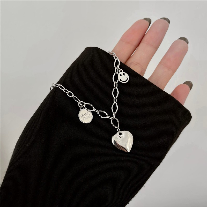 Kalung Rantai Panjang Dengan Liontin Hati + Smiley Face Untuk Wanita 2021