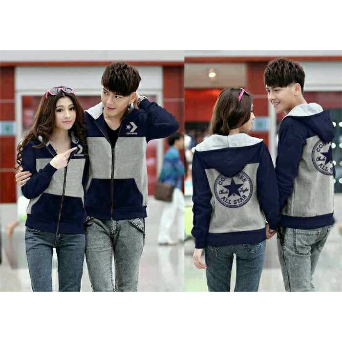 Promo Couple Jaket Hoodie Converse Allstar Tone Navy Abu Navy Diskon