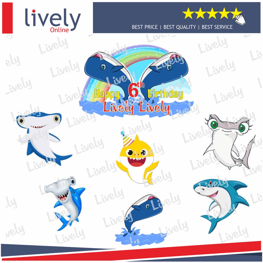 CUSTOM NAMA CAKE TOPPER KARAKTER HIU HAMMERHEAD SHARK HIASAN KUE ULANG TAHUN HAPPY BIRTHDAY