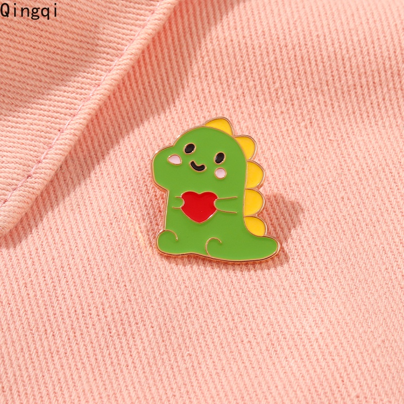 Bros Pin Enamel Bentuk Kartun Dinosaurus Warna Hijau Untuk Wanita