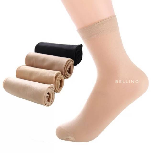 Bellino - Termurah Kaos Kaki Wanita Diatas Mata Kaki Warna Kulit dan Hitam Kaos Kaki Muslimah Polos-1