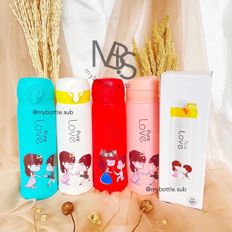 Termos Thermos Air Panas Dingin Botol Minum Kaca Glass Kancing Model Love Pure Unik 450ml Souvenir K