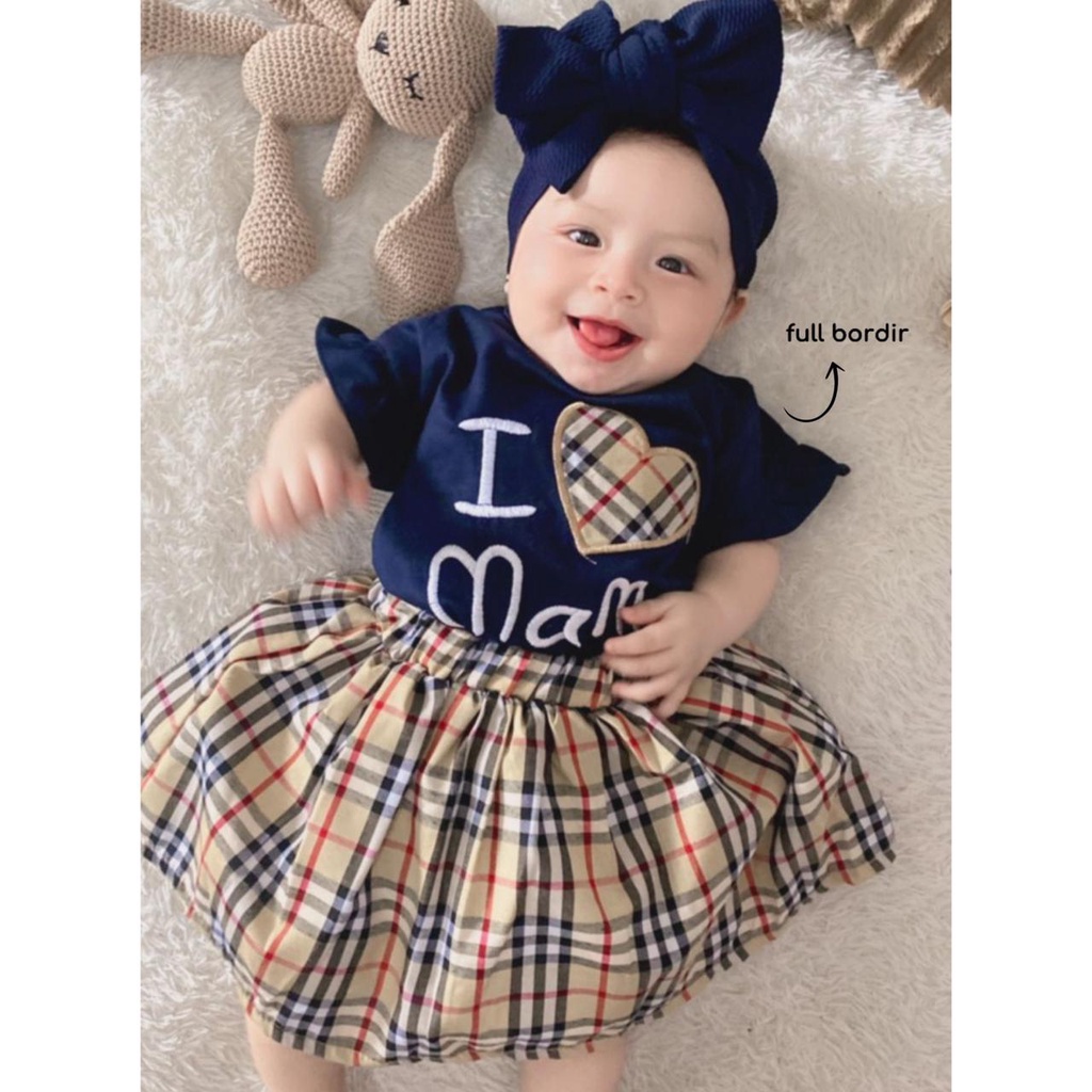MAMA LOVER SET babeebabyshop Baju setelan jumper rok bandana anak perempuan fashion bayi cewek babygirl i love mommy sunny tutu