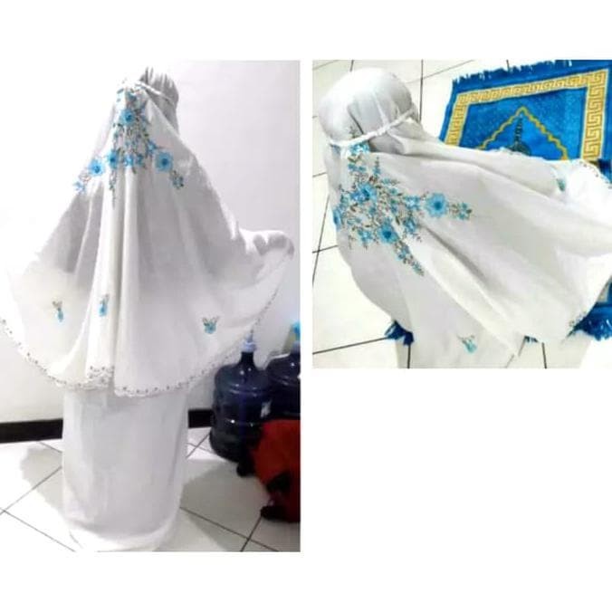 Mukena Putih Katun BSY Bordir Murah Motif Bunga Timbul (Ukuran Dewasa)