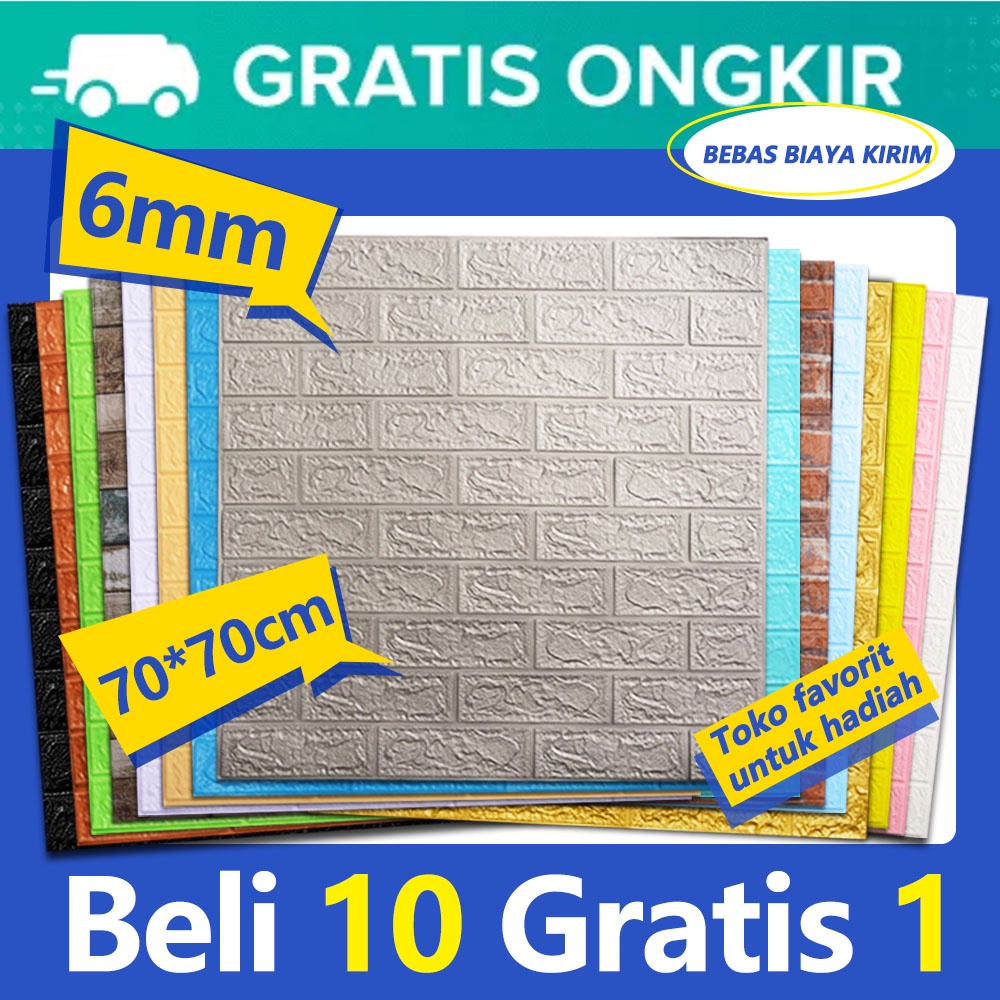 (COD) murah Beli 10 gratis 1 70x77 3 6mm Tebal Wallpaper Dinding 3D Foam Kotak Batu Bata Stiker Timb