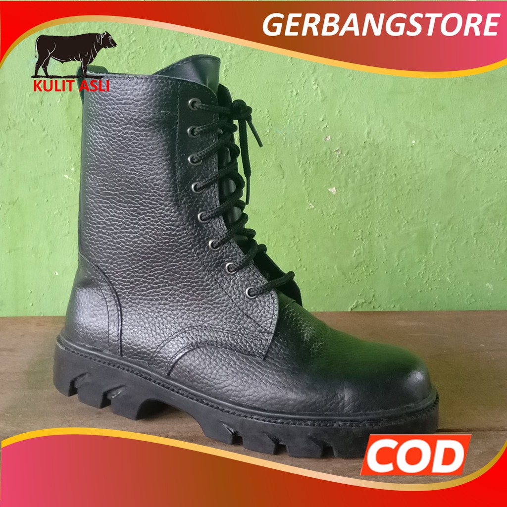 Sepatu PDL Resleting Tali Safety Kulit Asli Sapi