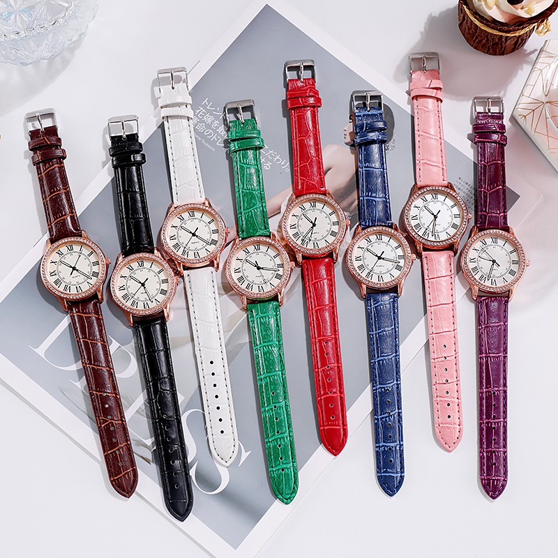 Jam Tangan Wanita Romawi Analog Quartz Simple Dengan Strap PU Leather Import