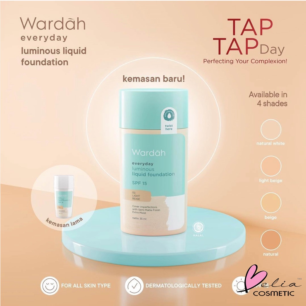 ❤ BELIA ❤ WARDAH Everyday Luminous Liquid Foundation SPF 15 35ml | Everyday Luminous Face Powder 40g | foundation cair wardah