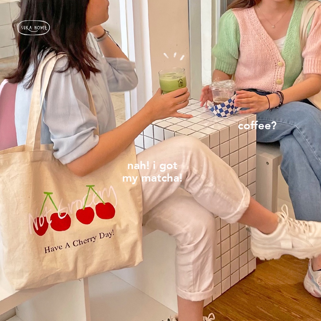 Tas Kerja Kuliah Totebag Kanvas Wanita | Korean Vintage Daily Bag | Tas Fashion Wanita | Tas Kanvas Tebal Premium | Daily Tote Bag by Suka Home [Limited Edition]