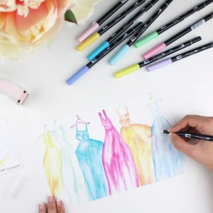 

kaligrafi-perlengkapan- tombow abt dual brush pen color set 10 pastel palette, brushpen