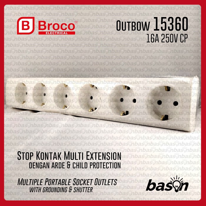 BROCO 15360 Stop Kontak Outbow 6 Lubang - 16A 250V dengan Child Protection