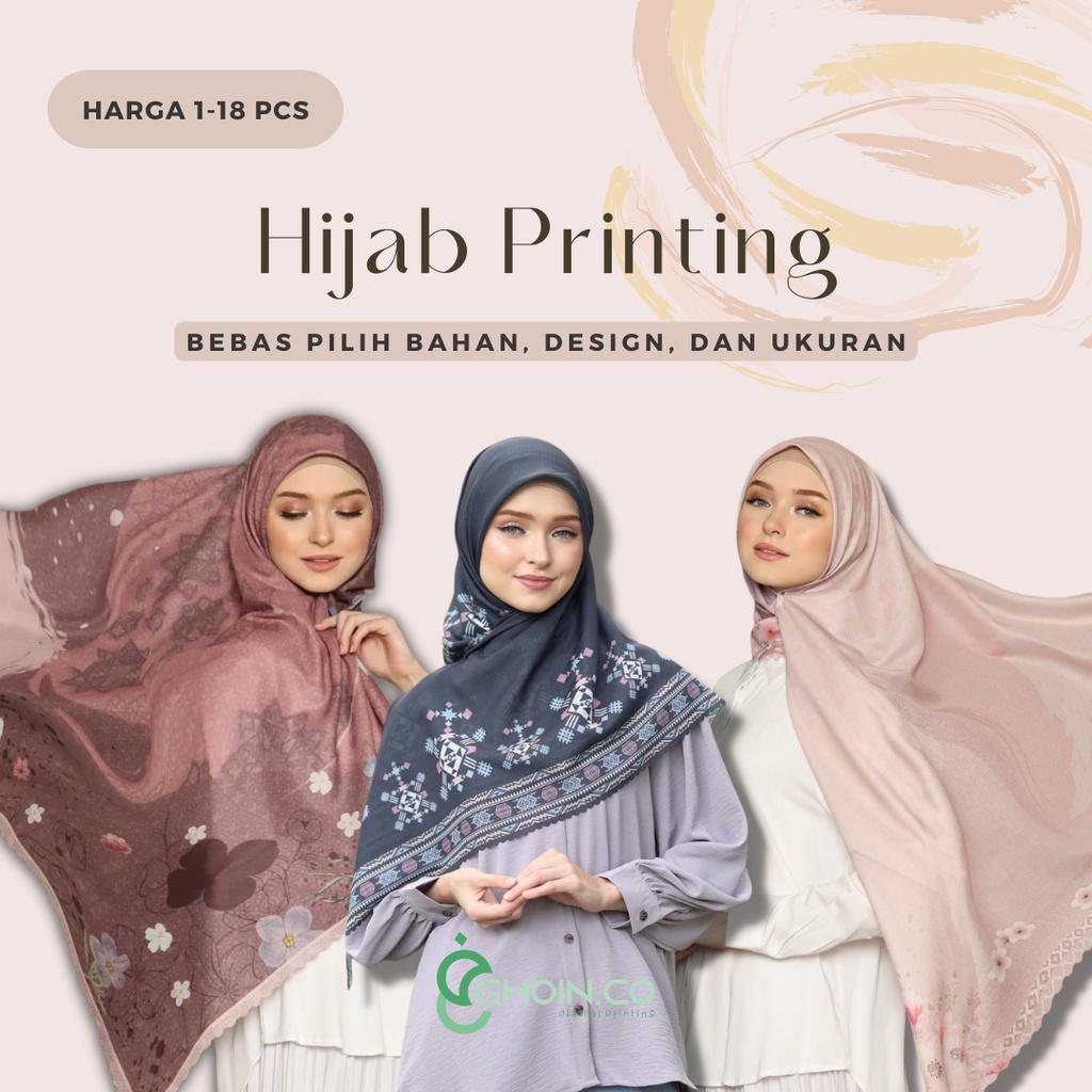 Hijab Printing Custom | Scarf Printing | Kerudung Motif Lasercut/ Jahit Tepi | Premium Scarf