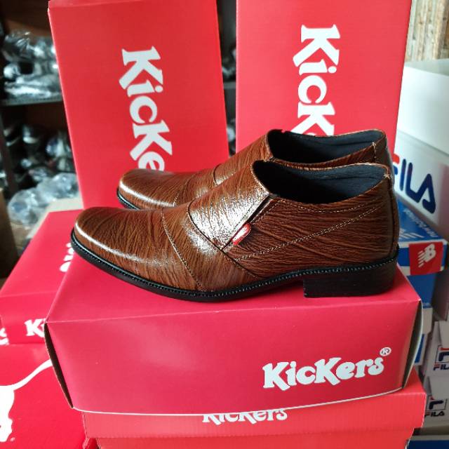 Sepatu Pantofel Kulit Sapi Asli Kickers Formal Kerja Kantor Pria Hitam Coklat Tua VL JBL-2