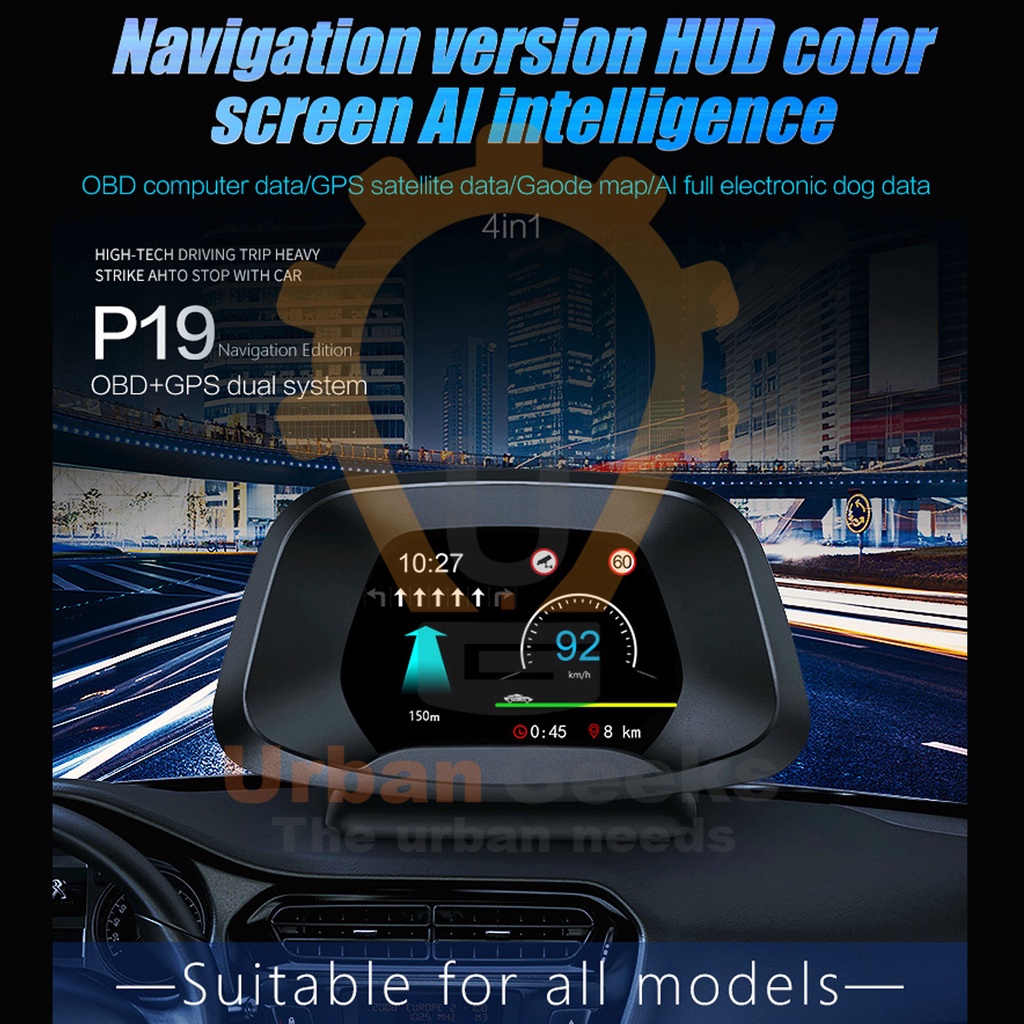 Head Up Display Bluetooth HUD OBD2 GPS Navigator Speedometer Digital P19