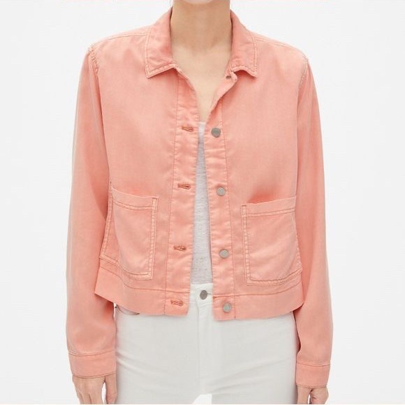 PROMO!! JAKET WANITA Gap Tencel Icon Utility Jacket Women - Jaket Wanita - Peach CROP KEKINIAN TERMU