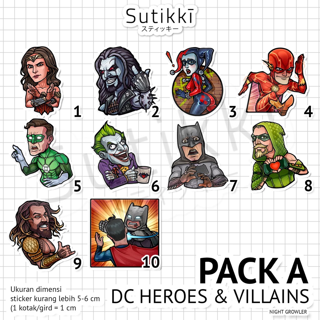 Sutikki | Sticker Pack DC Heroes and Villains Die Cut Vinyl Pack Stiker Gambar Tempel Laptop Marvel