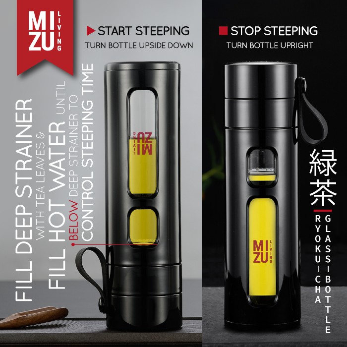 RYOKU-CHA Glass Water Bottle Botol Air Minum Kaca Tumbler 600ml Saringan Teh Infused Water BPA-Free-4