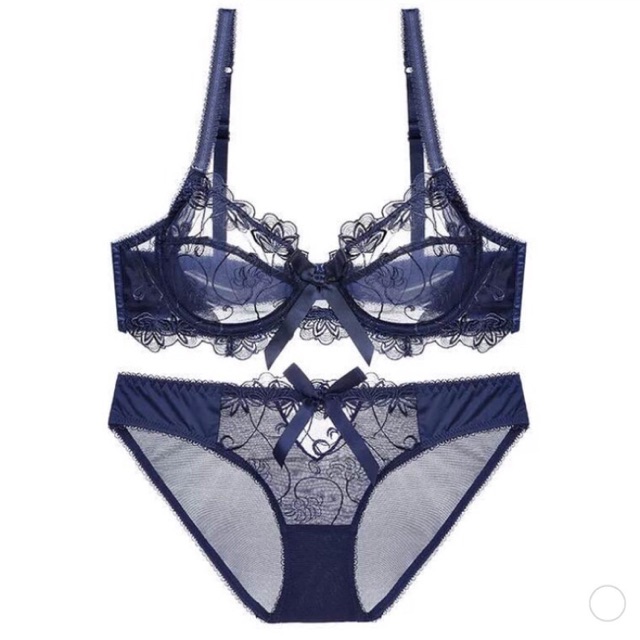 Bra set sexy transparan renda bunga cantik